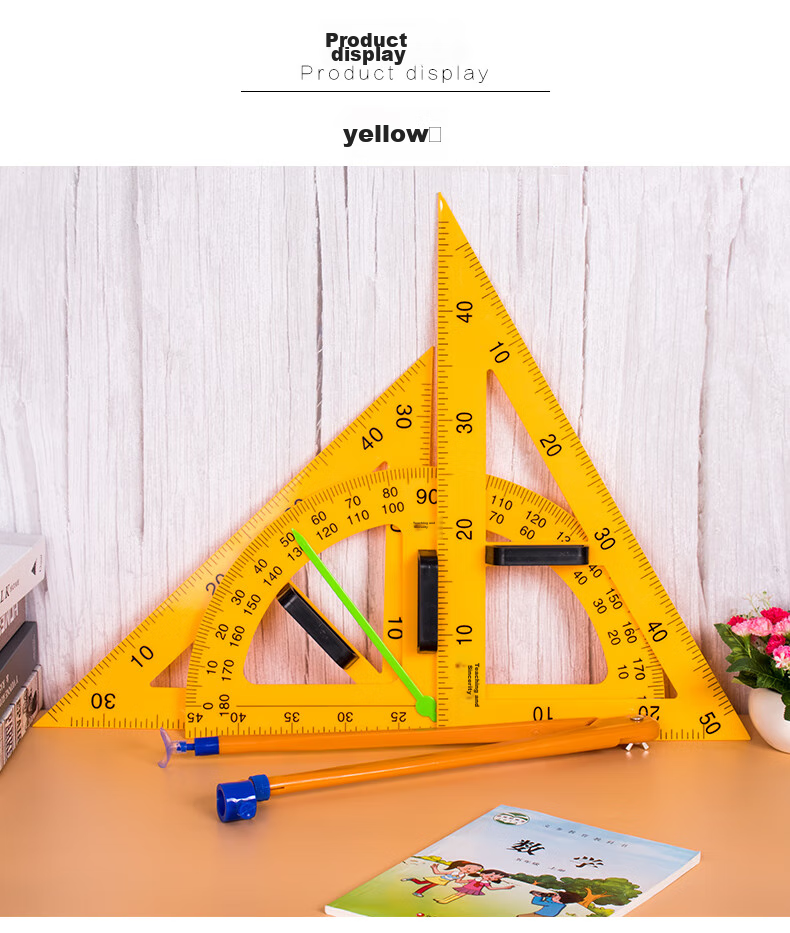 [Lowest Price Online] BOJIAO Magnetic Large Triangle Ruler Set, Teacher's Teaching Tool, Plastic Large Triangle Ruler Protractor Compass Math Teaching Aid, Magnetic 60-Degree Triangle Ruler (Yellow) 6