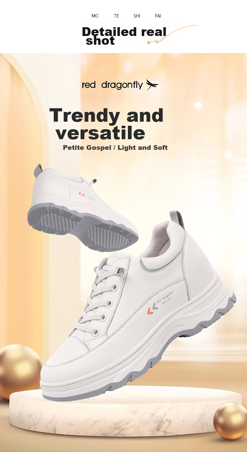 RED DRAGONFLY Women's White Sneakers, Petite Thick-Soled Height-Increasing Brand Casual Shoes, Ins Platform Board Shoes for Women C0TTN05121 11
