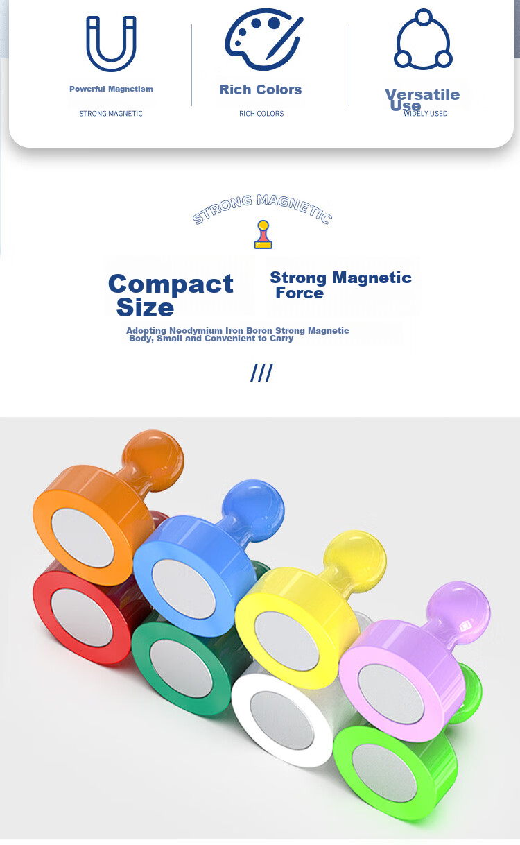 AUCS Chess-Shaped Super Strong Glass Whiteboard Magnetic Buckle, Magnet, Strong Magnet Blackboard, Iron Stone Neodymium Magnet, Magnetic Pin, Magnetic Buckle Blackboard Magnetic Adhesive, Magnetic Sticker Neodymium Iron Boron, 8 Pieces/8 Colors/19mm 2