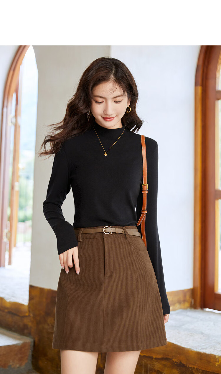 NOME Semi-Turtleneck Fleece Base Layer Women's New Warm Underwear, Fleece-Lined Thermal Top for Autumn And Winter, Black, M 4