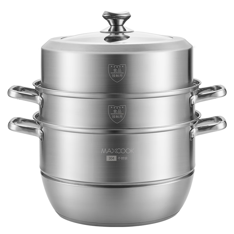 MAXCOOK Steamer Pot, 304 Stainless Steel 32cm Three-Layer Steamer, Thickened Base Soup Pot, Suitable for Gas And Induction Cookers MCZ866