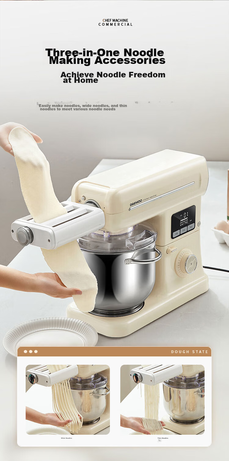 DAEWOO Household Large White Elephant Chef Machine And Dough Mixer CSJ06, Commercial Large Capacity Quiet Kneading And Noodle Making All-In Machine, Fully Automatic Multifunctional Electric Egg Beater Food Processor, 7L 4