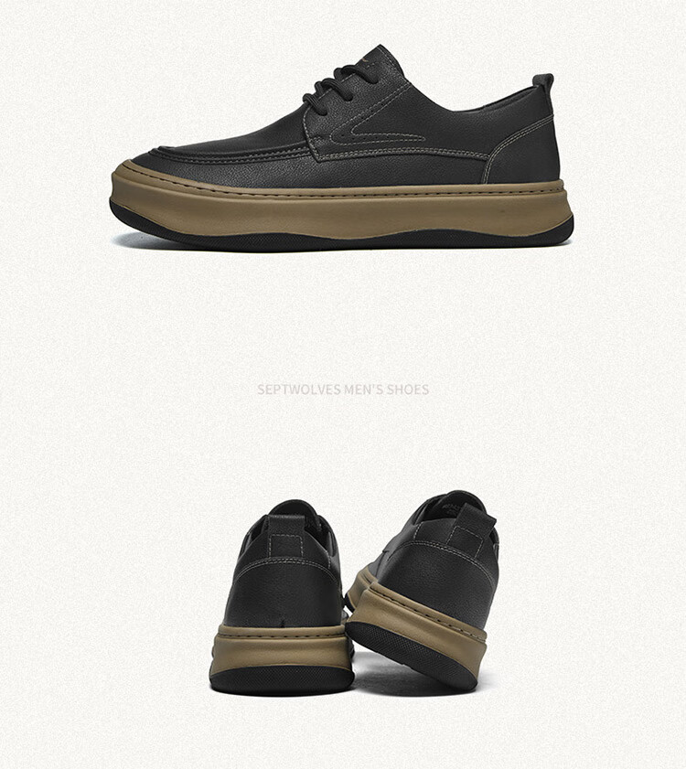SEPTWOLVES Official Men's Shoes, Casual Work Leather Shoes, Soft-Soled Formal Shoes, Outdoor Casual Shoes W8343760691, Black, Size 40 8
