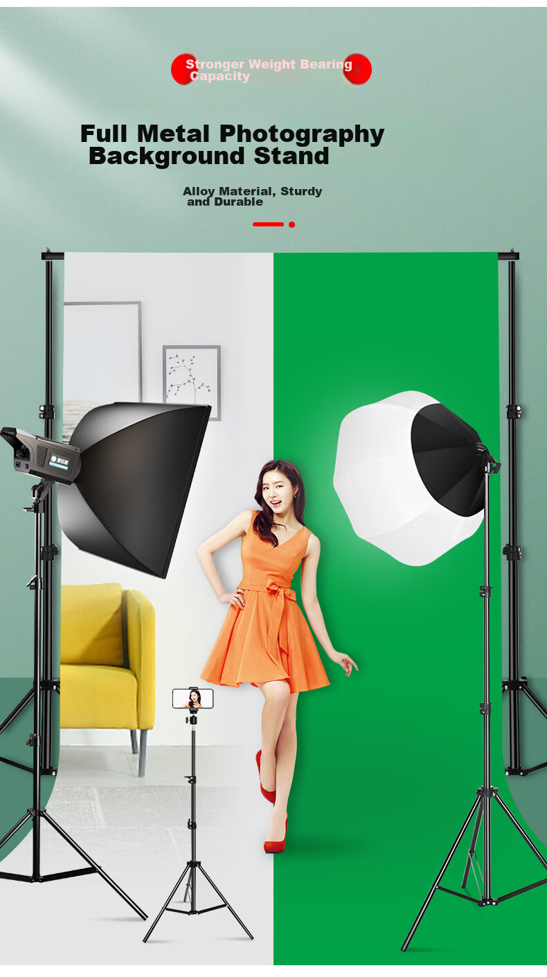 YOUFES YH1A 2*2 Meter Live Streaming Photography Backdrop Stand, Green Screen Stand, Chroma Key Backdrop, Photo Background Cloth Stand, Specialized Photography Equipment for Portrait And ID Photos, Thickened Telescopic Gantry Frame 4