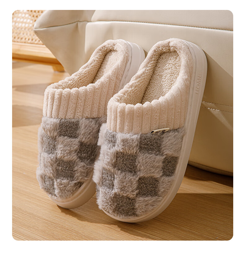 Taxiang Cotton Slippers for Women, Winter Indoor Warm Fleece-Lined Couple's Cotton Slippers for Men TR110 26