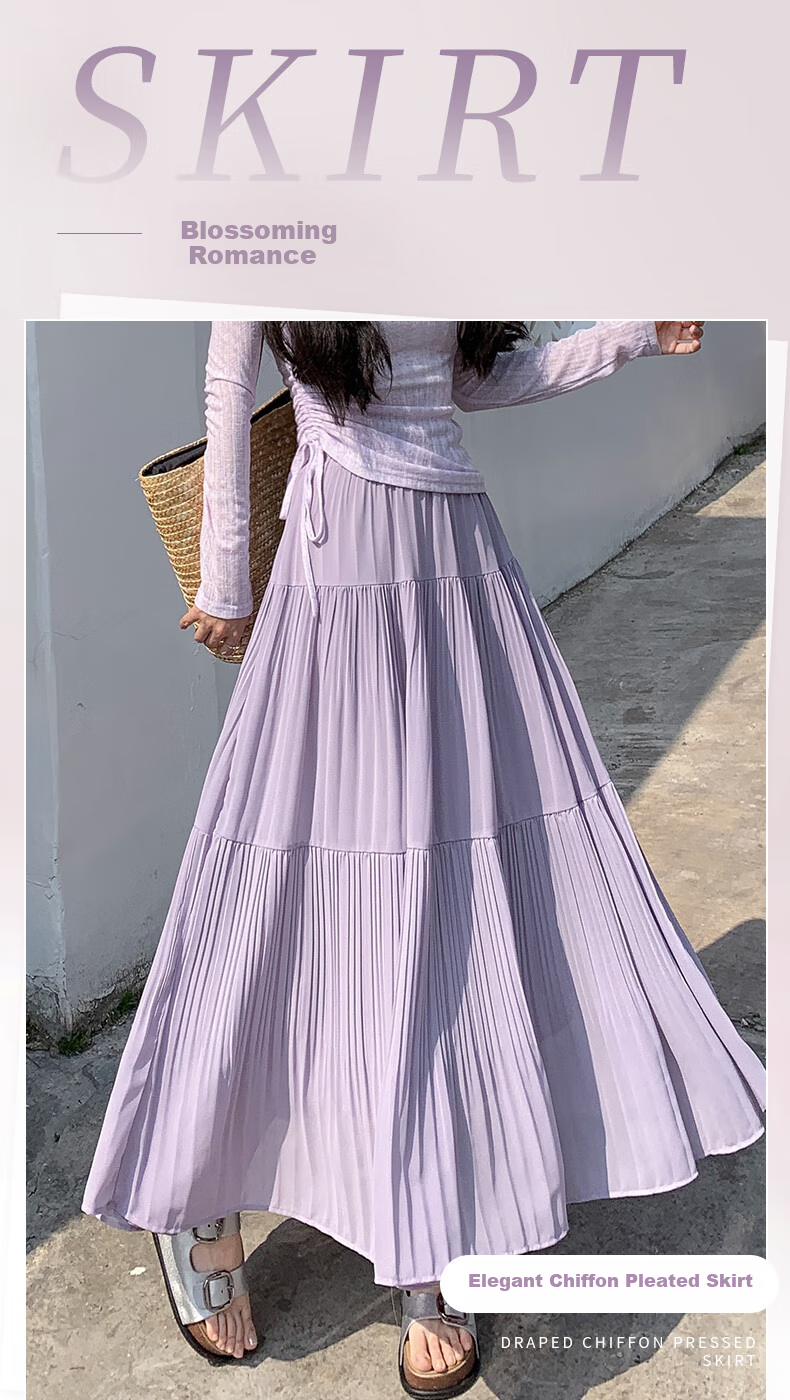 BOPRUIEY Pleated Chiffon Skirt for Women, Summer High-Waist Draping Gentle Elegant A-Line White Long Skirt 1