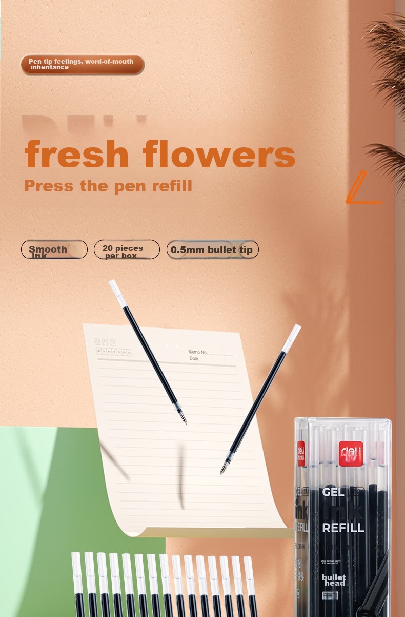 Deli Large Stroke Neutral Pen Refills, Signature Pen Refills, Bullet Tip 1.0mm, 20 Pieces/box, 6937 Black, Gaokao Exam 1