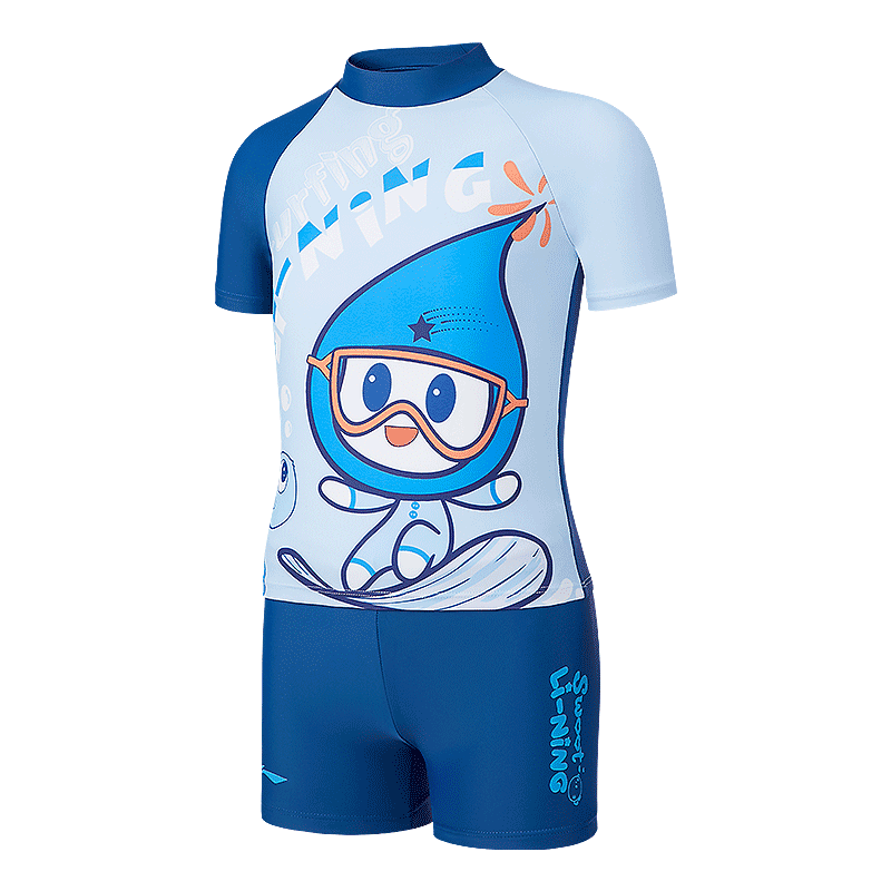Li-Ning Children's Swimsuit, Girls' Two-Piece Sports Swimwear, Cartoon Design, Skin-Friendly, Quick-Drying Swimwear