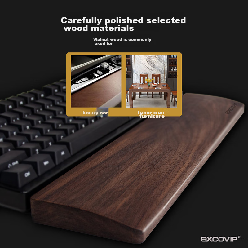 EXCO Walnut Wood 87-Key Solid Wood Keyboard Tray Mechanical Keyboard Handrest Computer Palm Rest Mouse Pad Wrist Support Gaming Wooden Wrist Rest 84-Key Large Size 9543 10