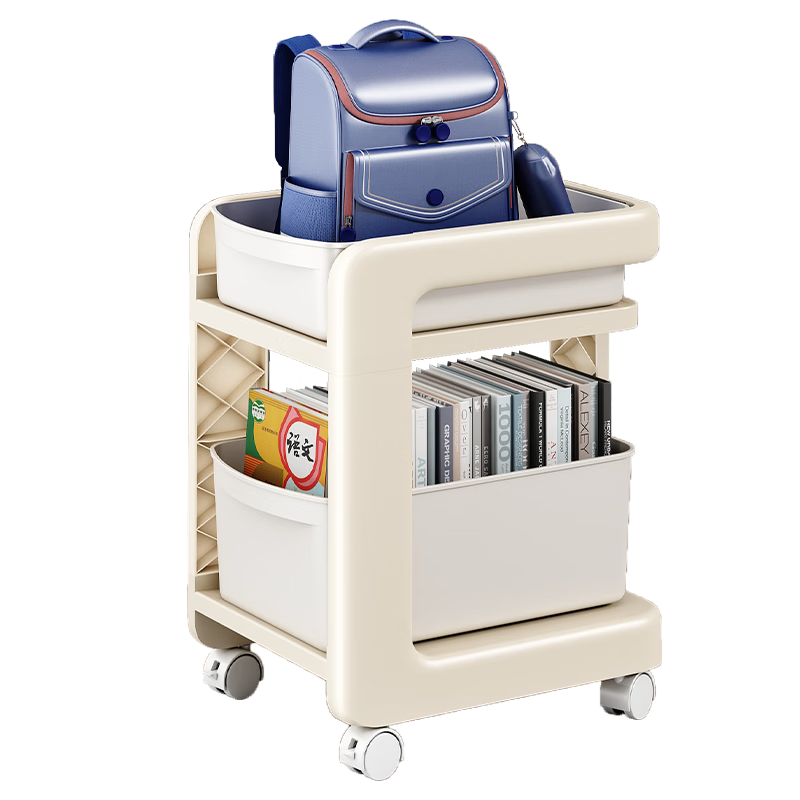 YOUQIN Backpack Storage Rack, Movable Small Cart, Floor-Standing Multi-Layer Under-Desk Book Organizer, Desktop Bookshelf