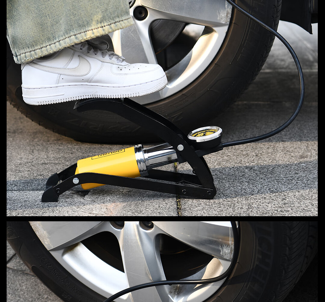 Deli Dual-Cylinder Foot Pump, Car Bicycle Basketball Bike Inflator, Road Bike Pump with Gauge 27