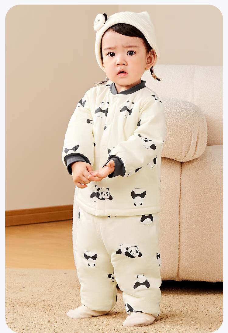 Minibala Padded Boys Girls Baby Thermal Comfortable High-Waist Belly Protection Warm Cute Homewear Set 9