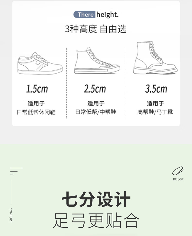 FOOTOPPO Boost Height-Increasing Insoles for Men And Women, Odor-Resistant Soft Sole Comfortable Popcorn High-Elastic Shock-Absorbing Invisible Half Insoles 5