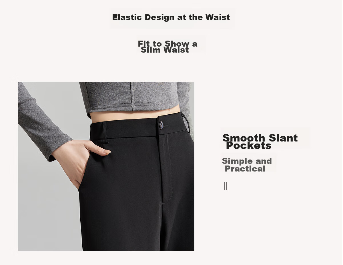 Chushen Women's High-Waisted Wide-Leg Pants, Black Casual Trousers with Draping Effect for Slimming, S137K5866, Size XL 6