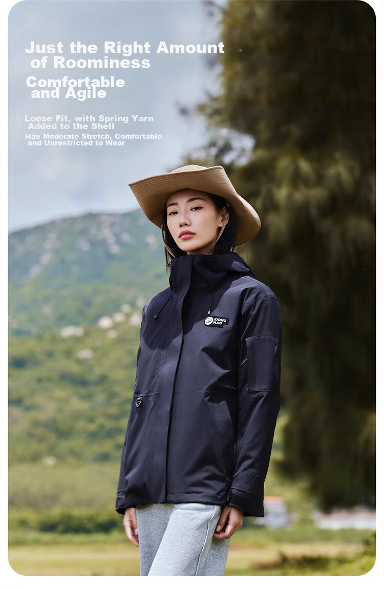 CAMEL [Xiongmao Series] Outdoor Jacket Three-In Mountaineering Suit 31156 Ice Crystal Gray, Men's XL 11