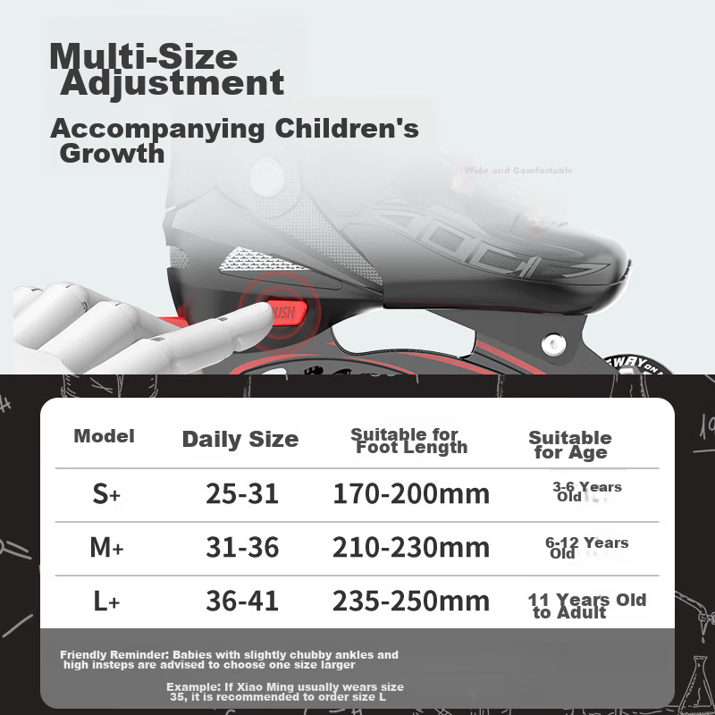 SWAY Roller Skates for Children, Inline Skates Set with Adjustable Wheels for Boys And Girls, Roller Skates for Beginners And Older Kids S7