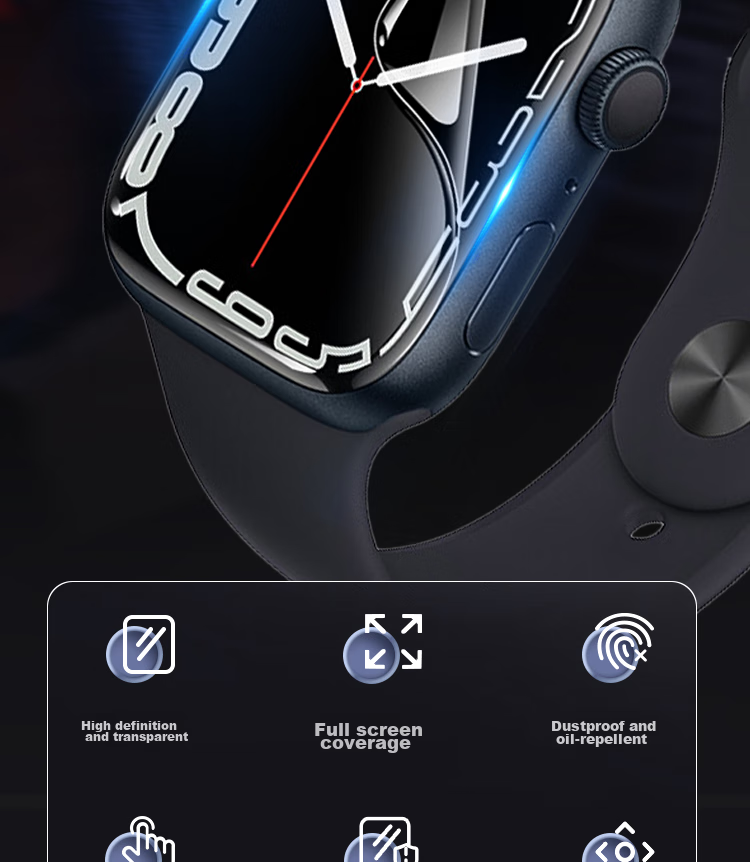 ESCASE [Two-Pack] Compatible with Apple Watch Screen Protector S9/S8/SE2, Universal for Apple Watch 7/6/5/4, Protective Film for 45/44mm Full Screen, Anti-Fingerprint Hydrogel Soft Film 2