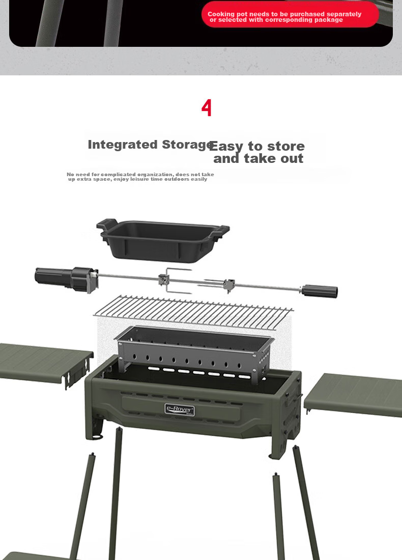 E-Rover Barbecue Grill, Outdoor Barbecue Equipment Charcoal Grill, Stainless Steel Barbecue Rack, Folding Barbecue Stove 8