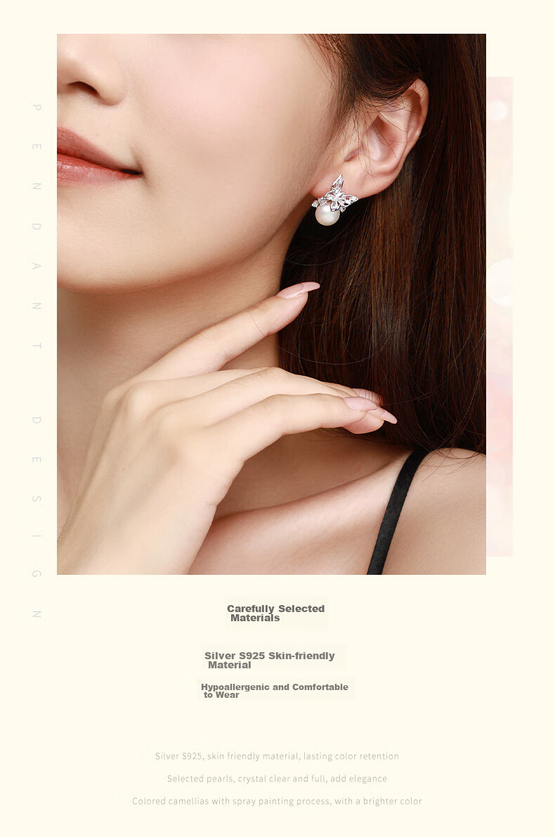CHOW TAI SENG [Birthday Gift] Silver Pearl Stud Earrings for Women, Butterfly Fashion High-End Design Silver Earrings for Girlfriend 7