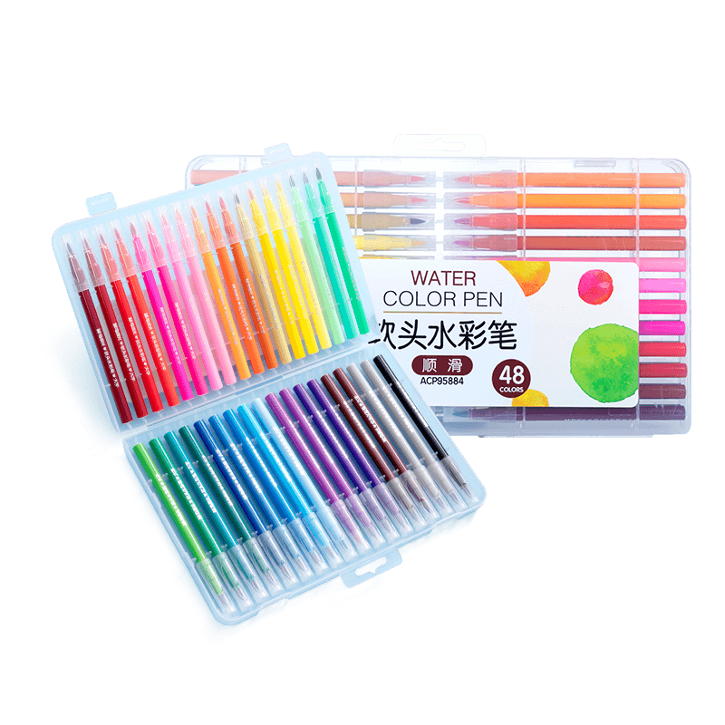 M&G Stationery, 48 Colors Soft-Tip Watercolor Pens, Washable Outlining Pens, Elastic Tip Drawing Pens, Children's Art Supplies, Birthday Gift for School, ACP95884