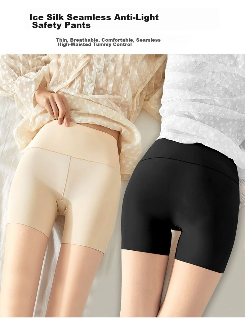 LangSha High-Waisted Safety Shorts for Women, Anti-Exposure Summer Thin Ice Silk Underpants, Butt-Lifting Tummy Control Non-Rolling Edge Protective Shorts 1