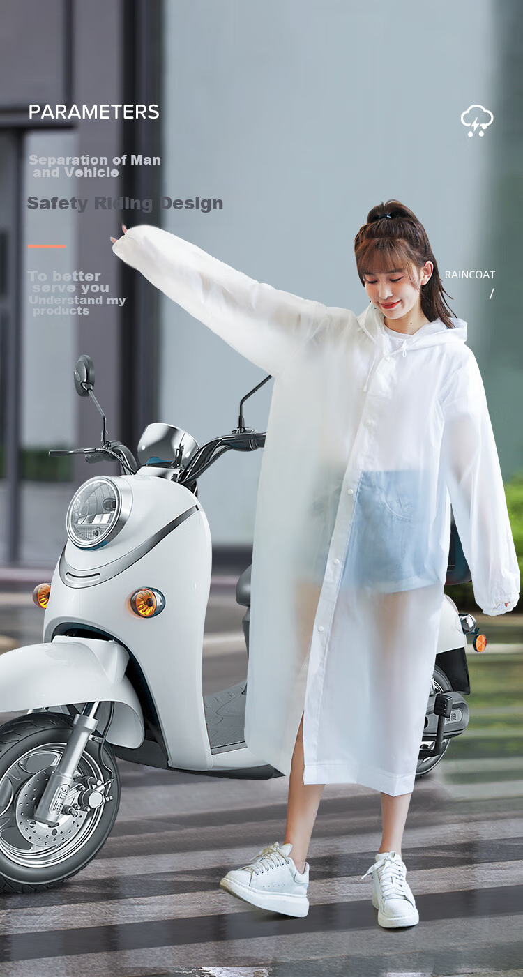 BIAZE Disposable Raincoat for Adults, Semi-Transparent Rain Pants, Long Style with Hood, Thickened Portable Rain Poncho Set, White 3