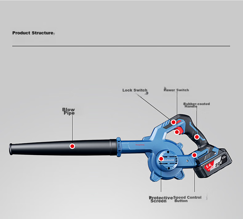 Dongcheng Blower, Lithium Battery Brushless DCQF32D, 20V 4.0Ah Single Battery High-Power Leaf Blower, Dust Blower 14
