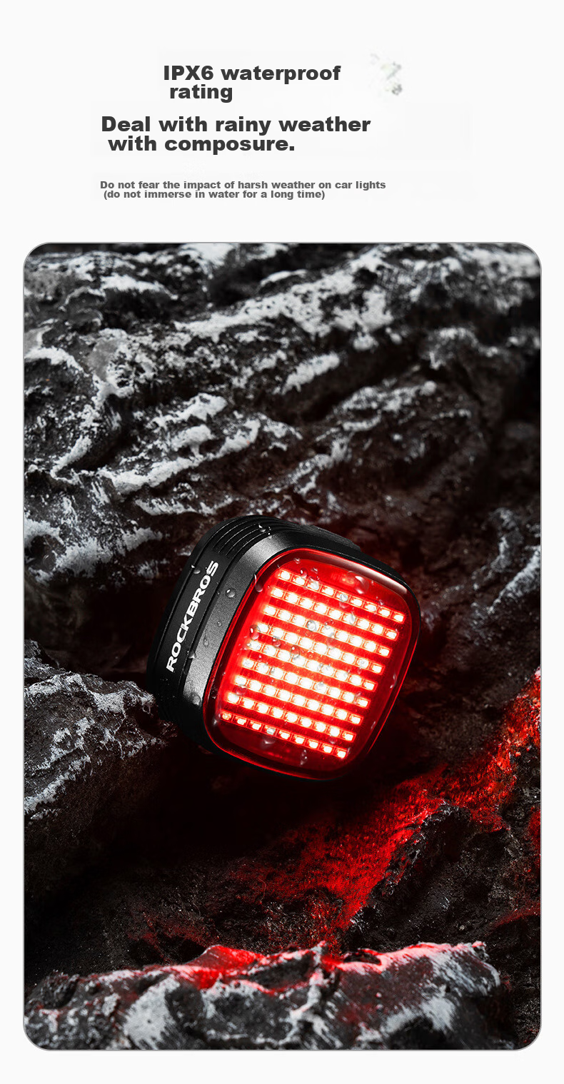 ROCKBROS Bicycle Taillight with Smart Frequency Matching And Brake Sensing, 12 Light Modes, Mountain And Road Bike Night Riding Equipment R7 16