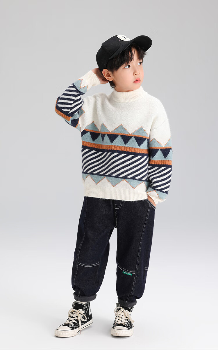 Zuoxi Boys' Sweater, Children's Thickened Autumn And Winter 2025 New Style, Boys' Knitted Sweater, Winter Pullover, Navy Blue, Size 160 18