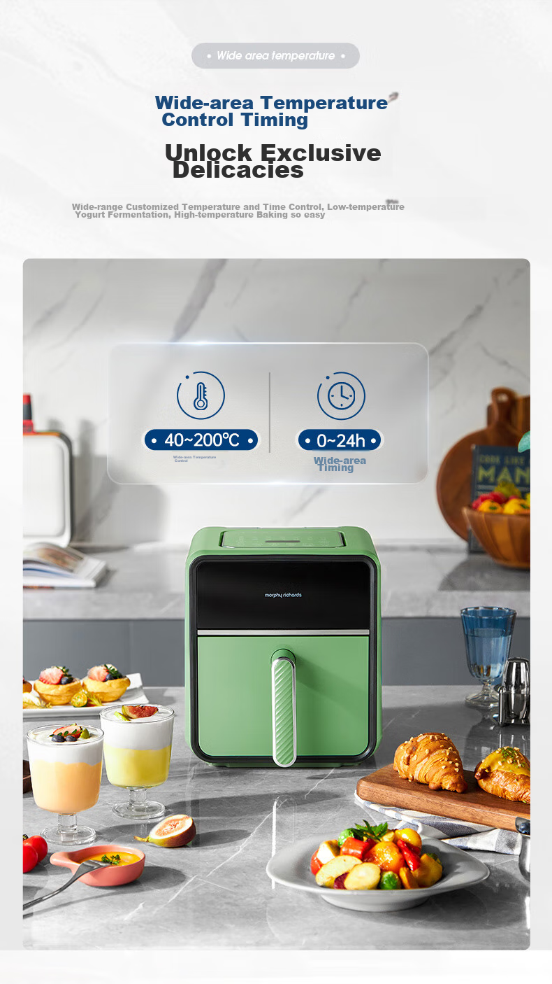 Morphyrichards Air Fryer, Home Use, 4L Large Capacity, Transparent View Window, Built-In Lamp, Smart Steam Function, Variable Frequency Temperature Control, Chicken Wing Frying Machine, MR8101 White 12