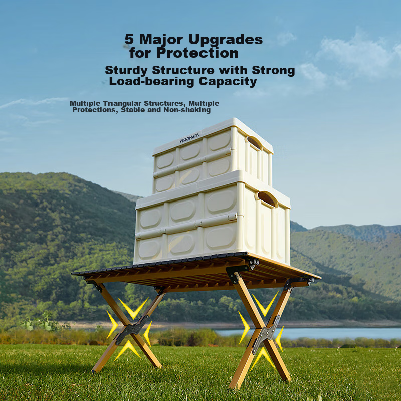 JD Original Outdoor Folding Table, Carbon Steel Egg Roll Table, Picnic Camping Equipment, Portable Table, Medium Size 60cm, Wood Grain Color