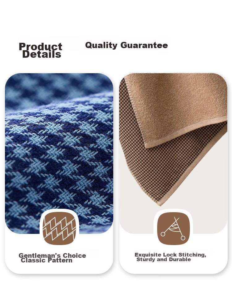 HOYO Japanese Double-Sided Houndstooth Bath Towel, Pure Cotton Adult Soft Absorbent Quick-Drying Large Towel, Blue Sports 12