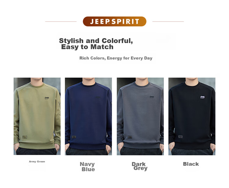 JEEP SPIRIT Men's Sweatshirt, Autumn And Winter Menswear, Long-Sleeve T-Shirt, Loose-Fitting Korean-Style Trendy Top Jacket, Army Green, 2XL 6