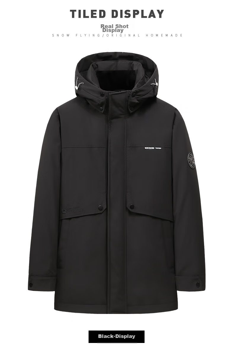 SNOWFLYING Men's Detachable Hood down Jacket, Thick Casual Business Mid-Length Coat, Men's Outerwear, Size 200 11