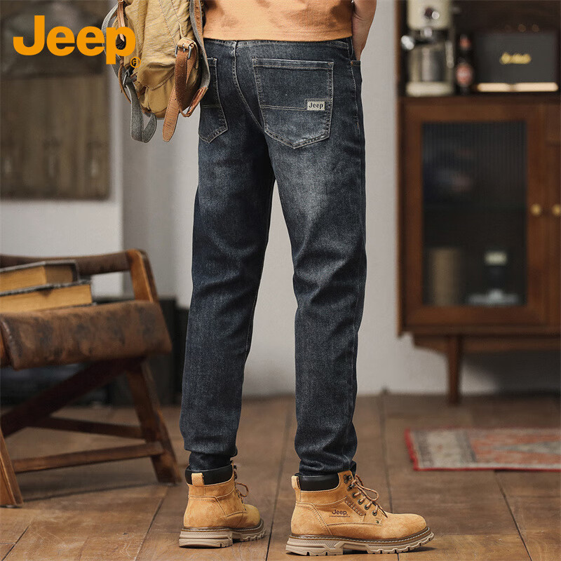 JEEP Men's Jeans, Spring And Autumn Straight-Leg Loose Casual Pants, Versatile Long Trousers for Men, Blue, Size 30