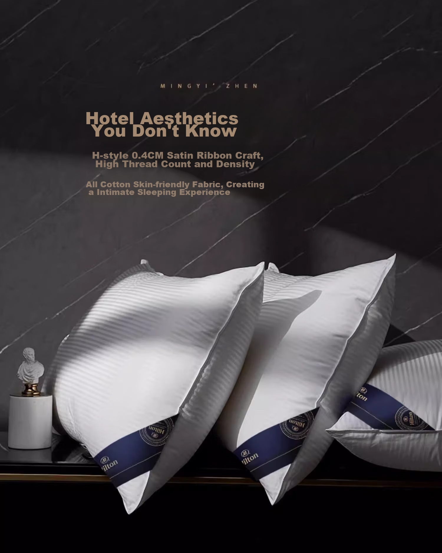 Canasin Pillow [Hilton Comfort Pillow], Antibacterial Adult Neck Support Home Pillow, 48*74cm, Champagne 10