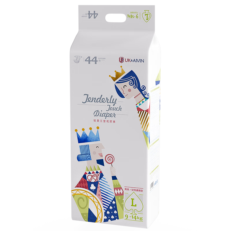 Aiweier Alvin [No Carbamide Ammonia Detected] UK Royal Ultra-Thin Breathable Diapers, Size L, 44 Pieces, No Stuffy Feeling, Disposable Diapers