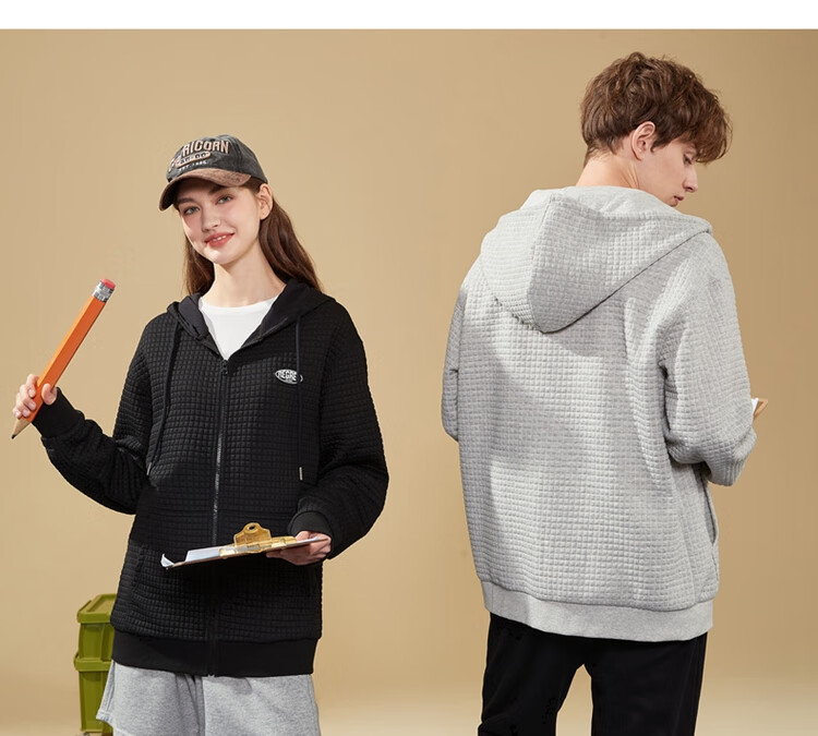 TonLion 2022 Couple's Jacket, Corn Pattern Hooded Coat, Casual Couple's Outerwear, 627130034001, Light Heather Gray, L 6