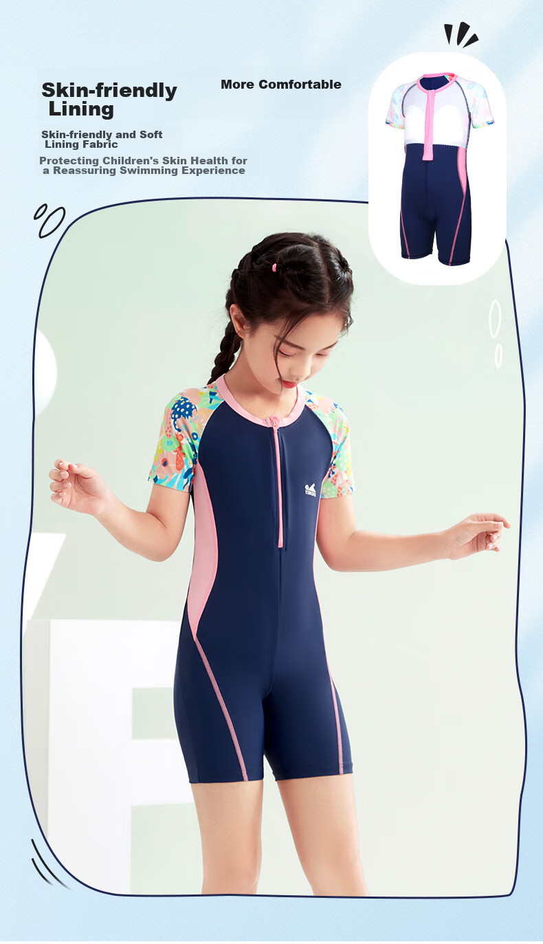 YINGFA Children's Swimsuit, Girls' One-Piece Swimwear for Big, Medium And Small Kids, Comfortable Quick-Dry Short Sleeve Swimsuit with Boyshorts, Suitable for Students, Hot Springs, Surfing And Swimming 10