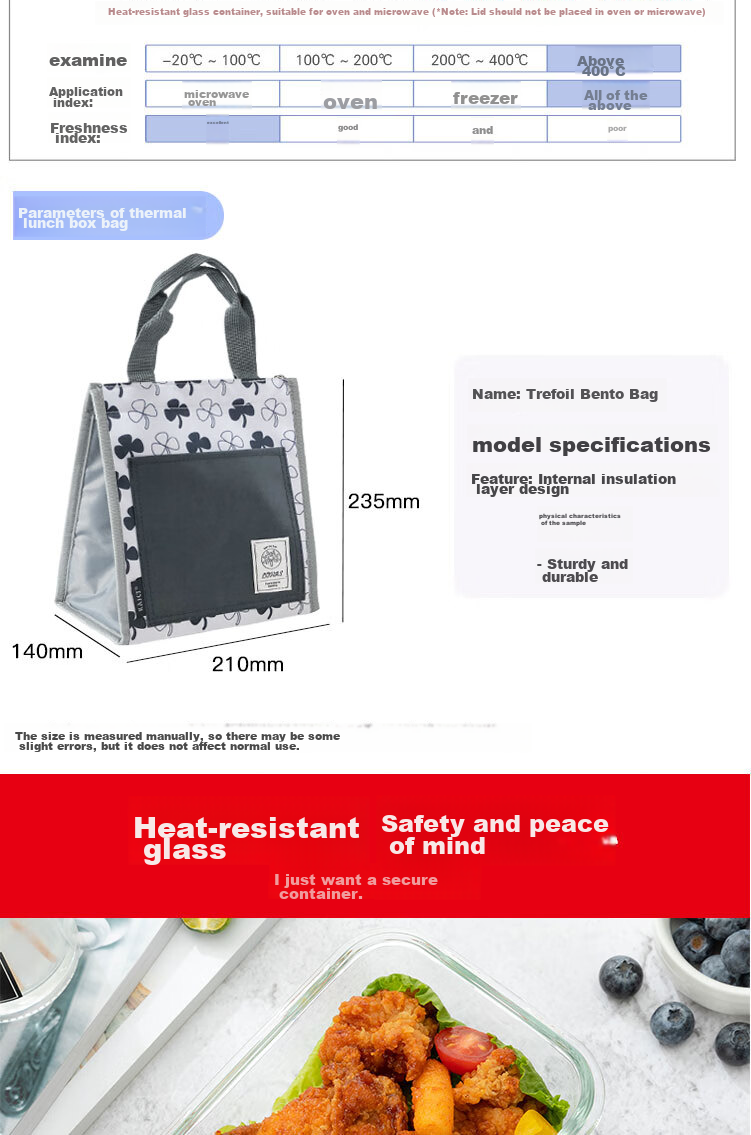 LOCK&LOCK Heat-Resistant Glass Lunch Box Set of Two, Bento Box, Meal Container, Sealed Bowl, Bento Bag, 750ml*2 4