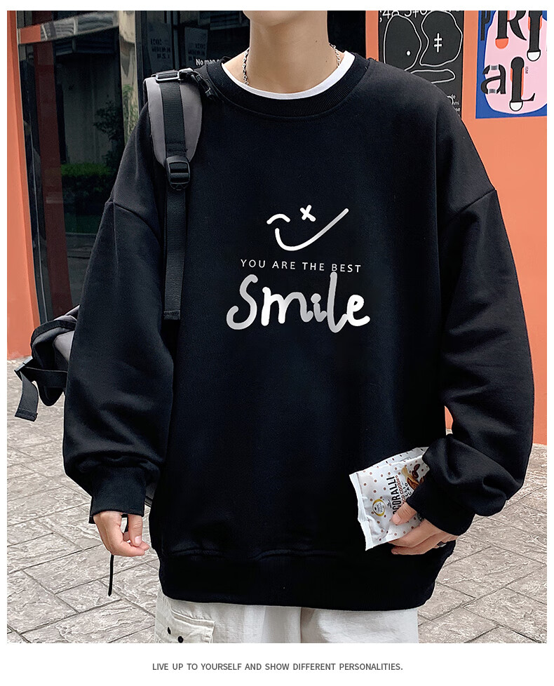 Foss Phil American Vintage Floral Embroidered Crewneck Sweatshirt Men Spring Autumn Loose Casual Top WY013 Obsidian Black 3XL 16