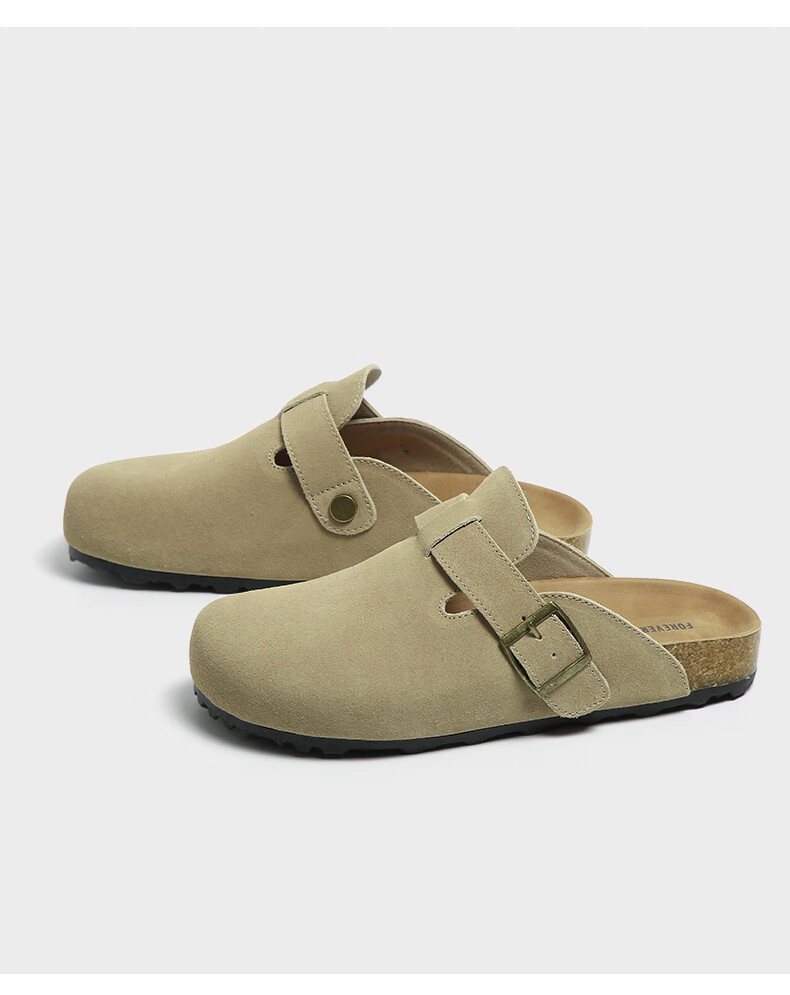 FOREVER21 Women's Leather Slippers Spring Autumn Birkenstock Style Thick Sole Slip-On Half Slippers Khaki Size 36 9