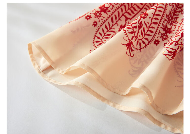 Dme [Chiffon Hibiscus Linen Shirt] Summer V-Neck Three-Quarter Sleeve Paisley Print Blouse Women's Top 17