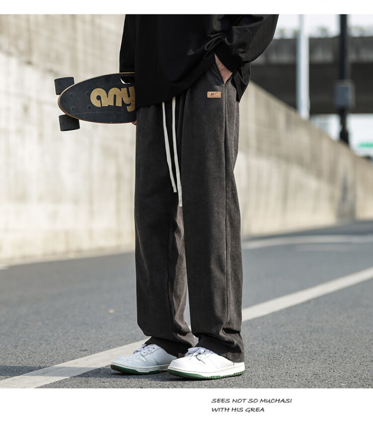 Huili Corduroy Pants for Men, Spring And Autumn New Style, Loose Straight Wide-Leg, Casual Sports Trousers, Long Pants, Black, 3XL 16