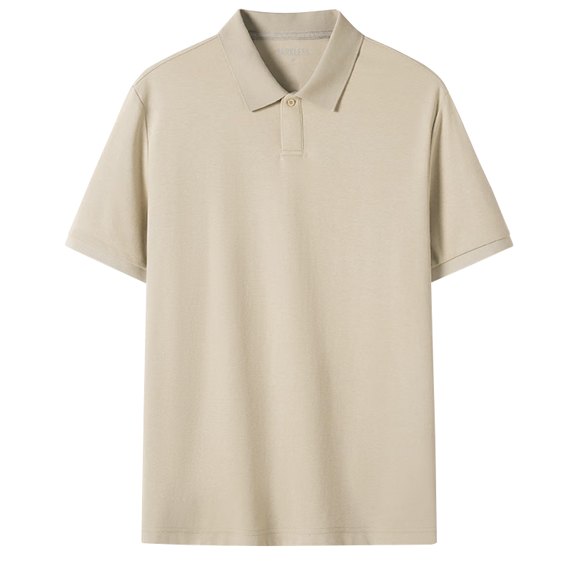 MARKLESS Men's Short Sleeve Single Button Anti-Pilling Polo Shirt Casual Commuter Top Collared T-Shirt 3635 Milk Tea Apricot L