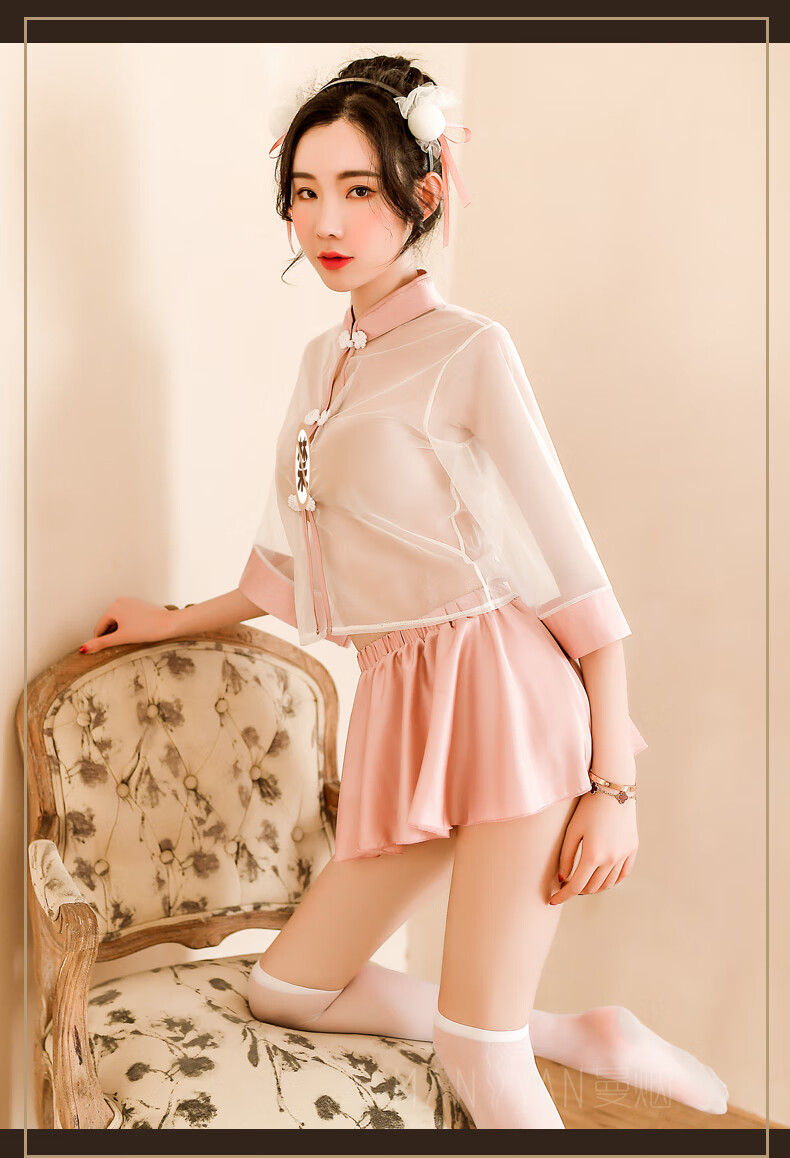 曼烟性感情趣内衣女透视薄纱古风旗袍复古开叉短裙sm民国角色扮演激情