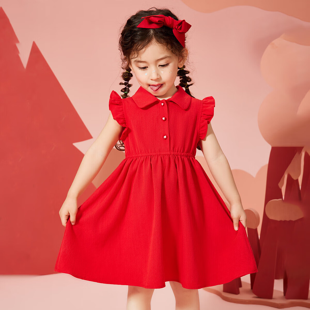 ASK JUNIOR Girls' Summer Vacation Dress, Children's Sundress with Lace Sleeves, Princess Dress for Summer Vacatio