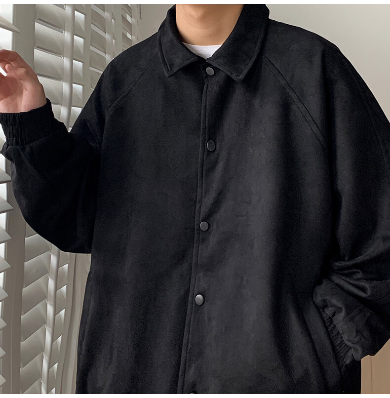 Dingfengbaoluo Men's Jacket, Summer Casual Loose Trendy Suede Coat, American Baseball Style YM9921, Black, 3XL 8