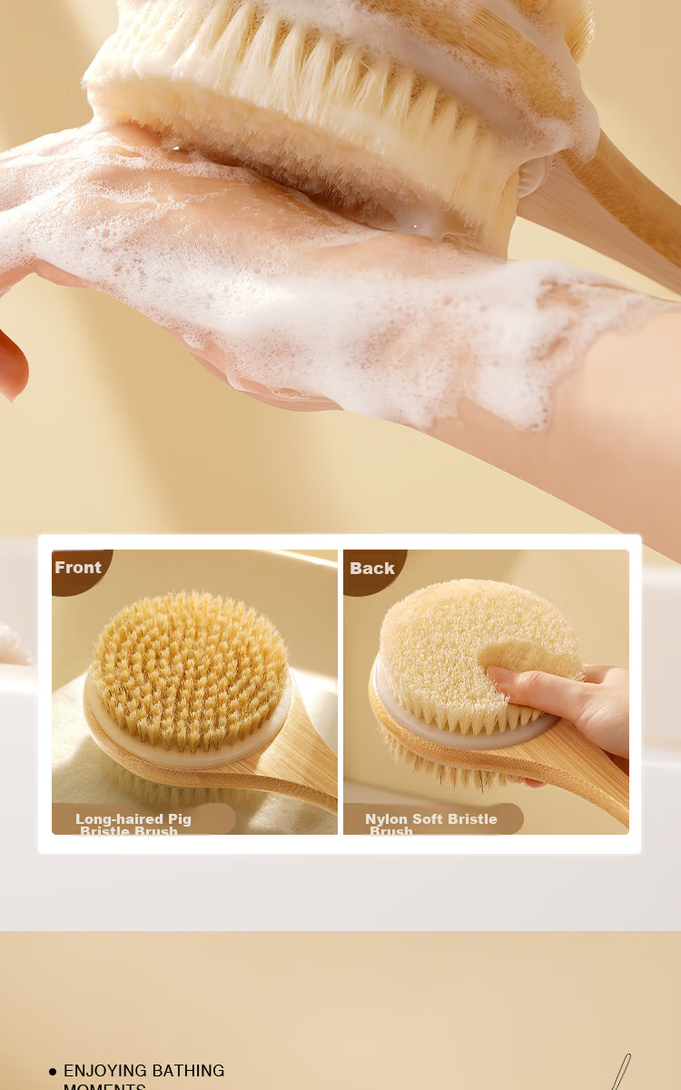 Creative Art Bath Brush Back Scrubber Exfoliating Tool Long Handle Double-Sided Dry Brush with Hard And Soft Bristles And Boar Bristles 7