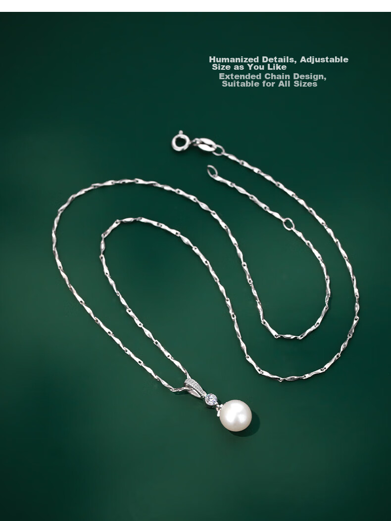 Qlady Sterling Silver Freshwater Pearl Necklace for Women, Collarbone Chain Elegant Silver Pendant Birthday Valentine's Day Gift for Wife Girlfriend 7